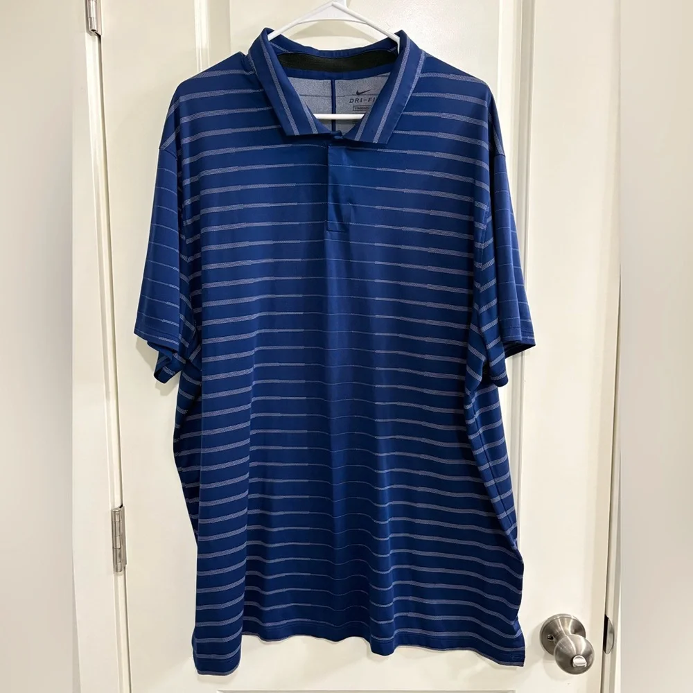 Nike Tiger Woods Dri-Fit Men's Navy Striped Polo Shirt Size XXL